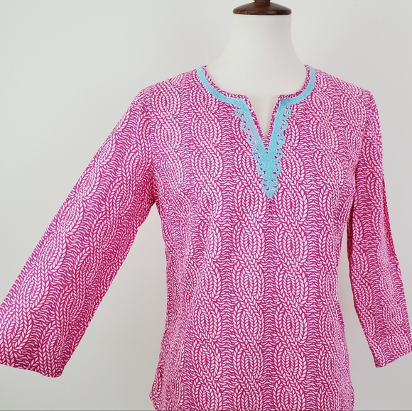 Talbots Embroidered Split Neck Tunic Top - Picture 3 of 11